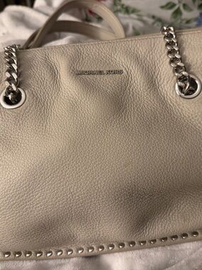Michael Kors Cream Leather Tote with Silver Chain Handles